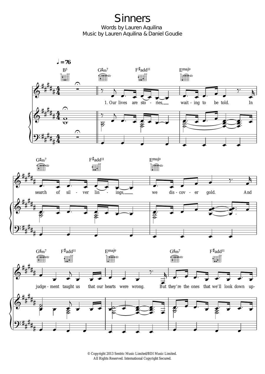 Sinners Sinners Piano, Vocal scores gallery preview page 1