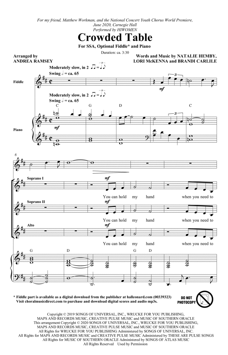 Crowded Table (arr. Andrea Ramsey) SSA scores gallery preview page 1