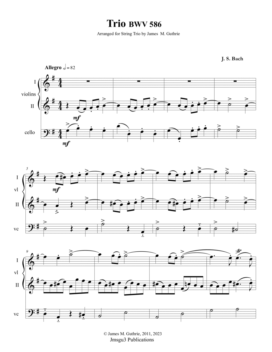 J. S. Bach: String Trio BWV 586 String Trio scores gallery preview page 1
