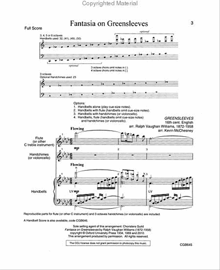 Fantasia on Greensleeves Full Score Handbell Choir scores gallery preview page 2
