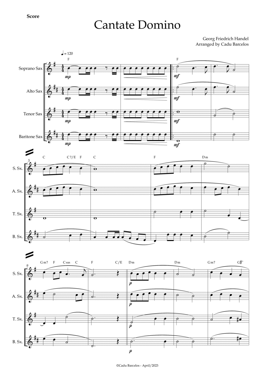 Cantate Domino - Handel (Saxophone Quartet) Chords Saxophone Quartet scores gallery preview page 1