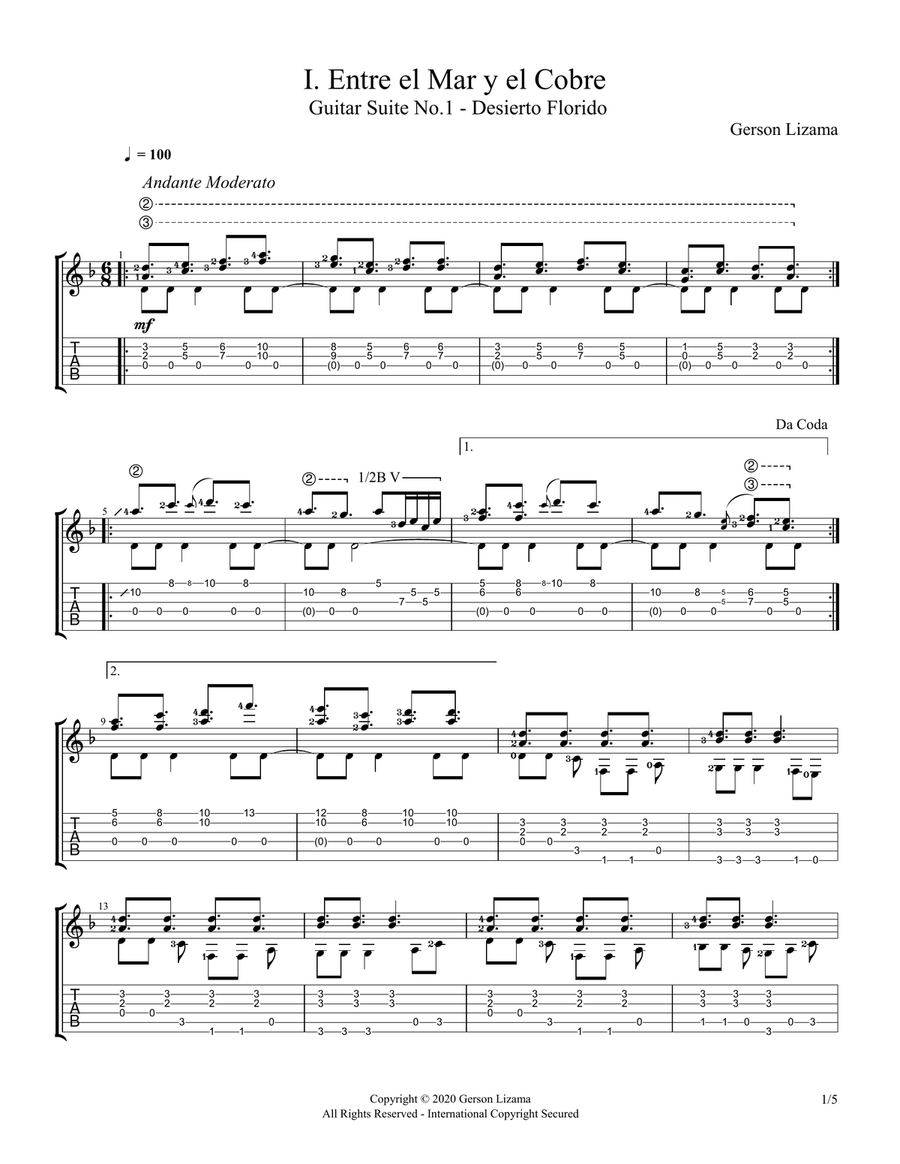 Gerson Lizama - Entre el Mar y el Cobre (Guitar Sheet Music+TABS) Acoustic Guitar scores gallery preview page 3