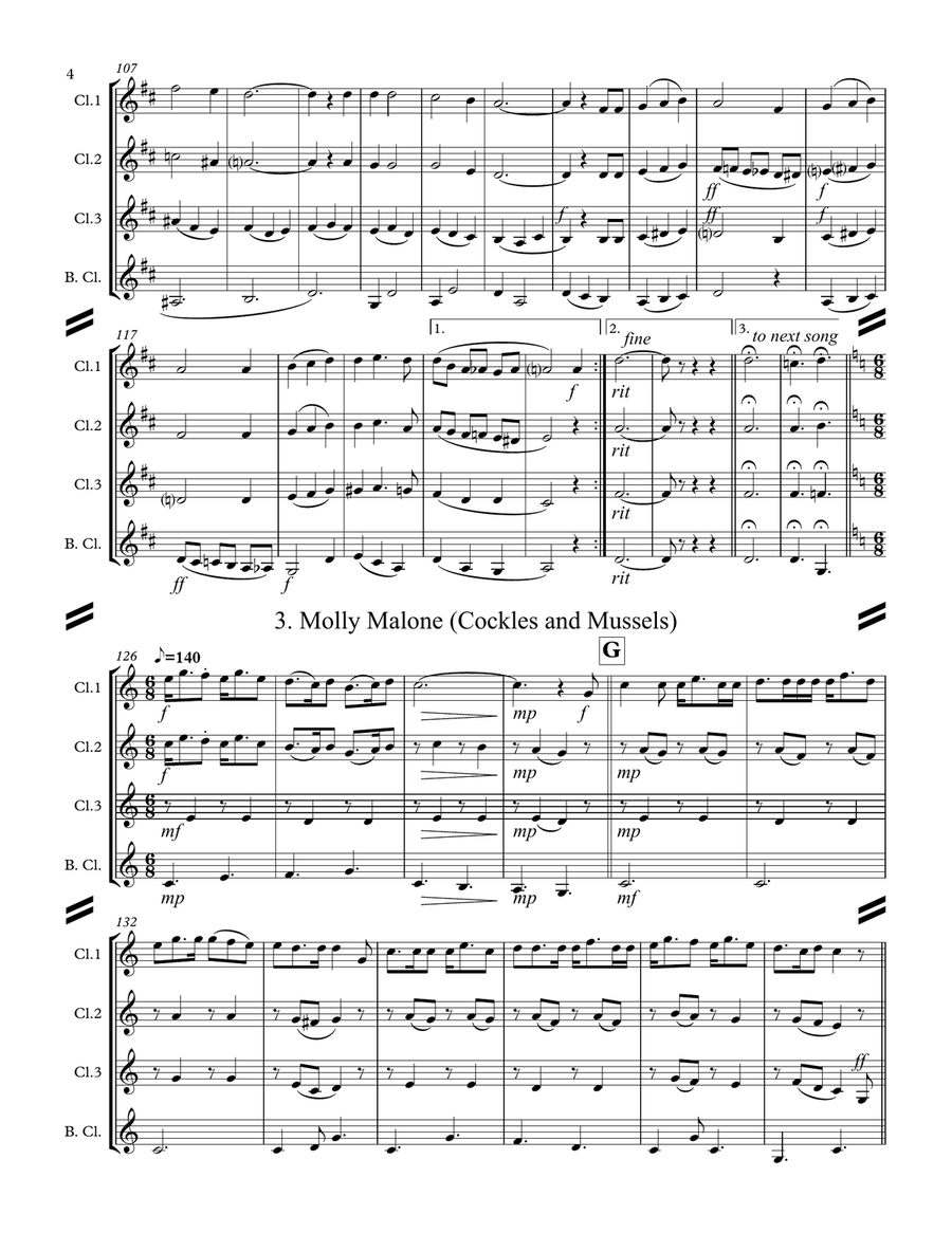 Irish Folksong Suite (for Clarinet Quartet) Clarinet Quartet scores gallery preview page 5