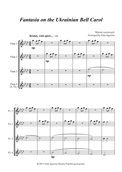 Fantasia on the Ukrainian Bell Carol - for Flute Quartet image number null