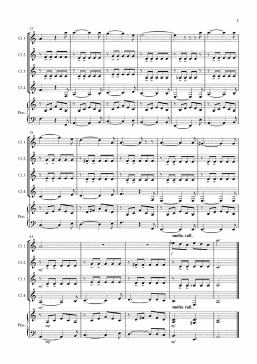 The House of the Rising Sun for Clarinet Quartet Clarinet Quartet scores gallery preview page 5