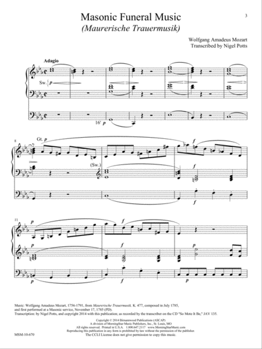 Masonic Funeral Music (Maurerische Trauermusik) Organ scores gallery preview page 2