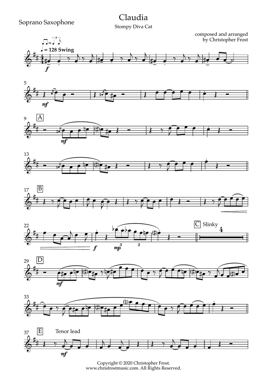 Claudia - Stompy Diva Cat from The Cat Suite (saxophone quartet - SATB) Saxophone Quartet scores gallery preview page 6