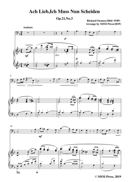 Richard Strauss-Ach Lieb,Ich Muss Nun Scheiden, for Cello and Piano image number null