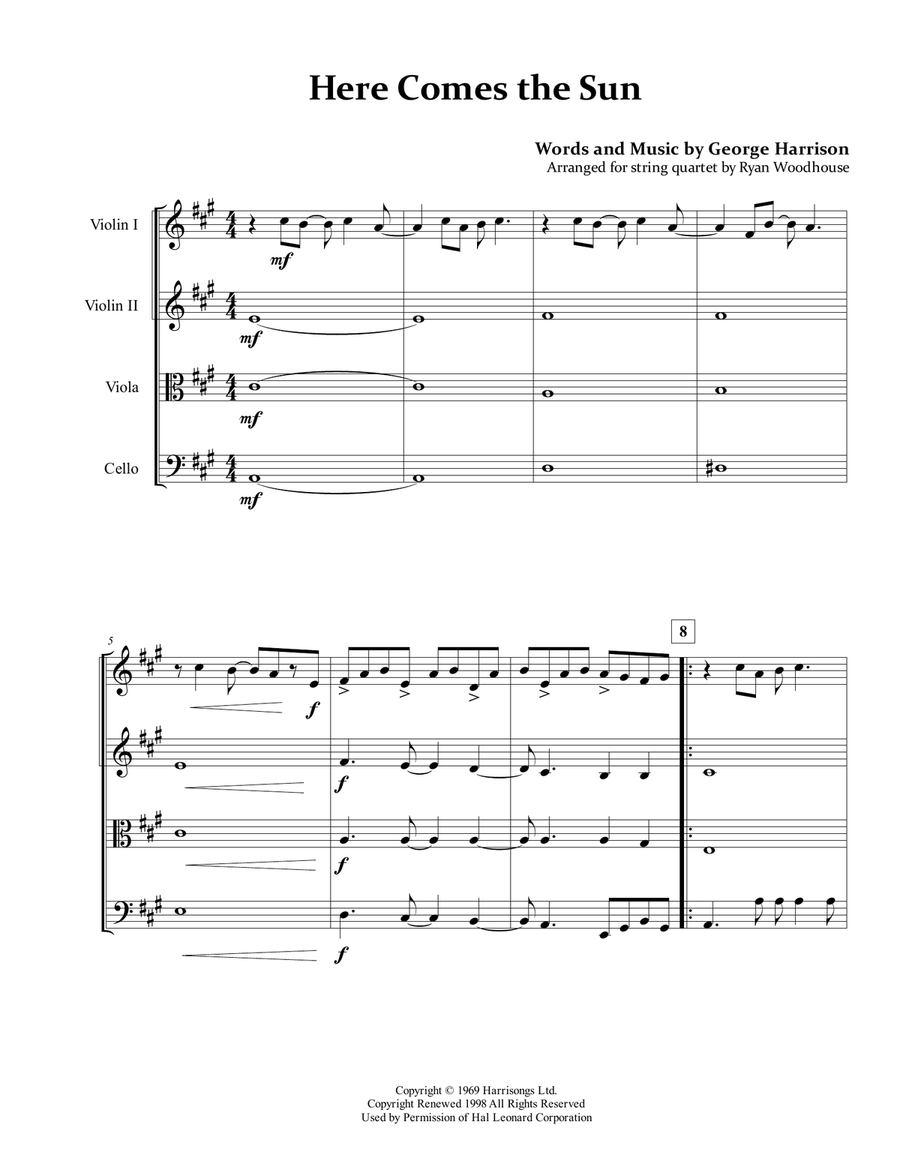 Here Comes The Sun String Quartet scores gallery preview page 3
