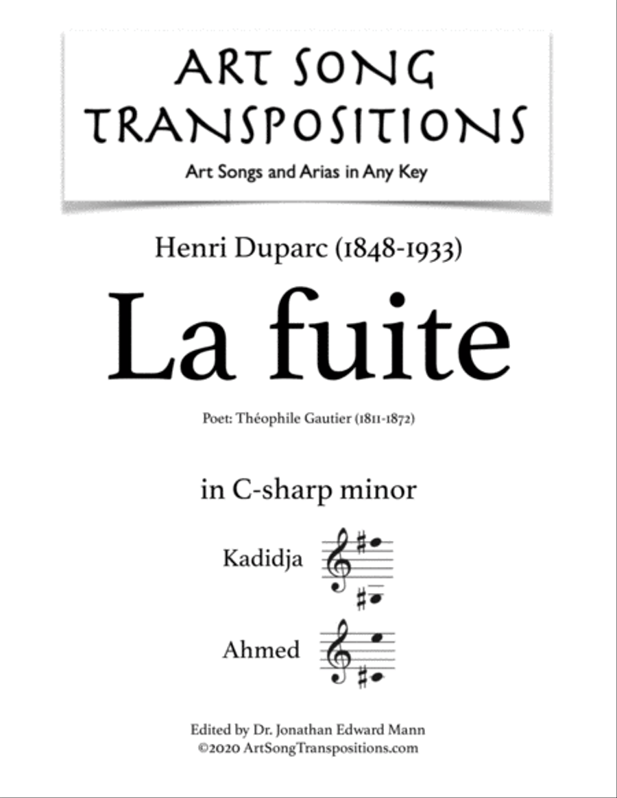 DUPARC: La fuite (transposed to C-sharp minor) Piano scores gallery preview page 1