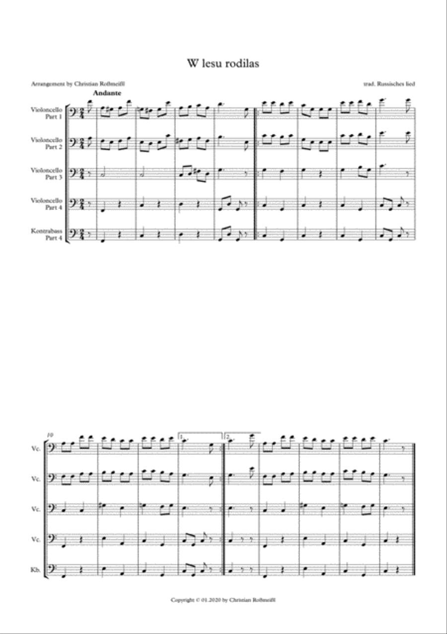 W lesu rodilas with Chello Quartett String Quartet scores gallery preview page 2
