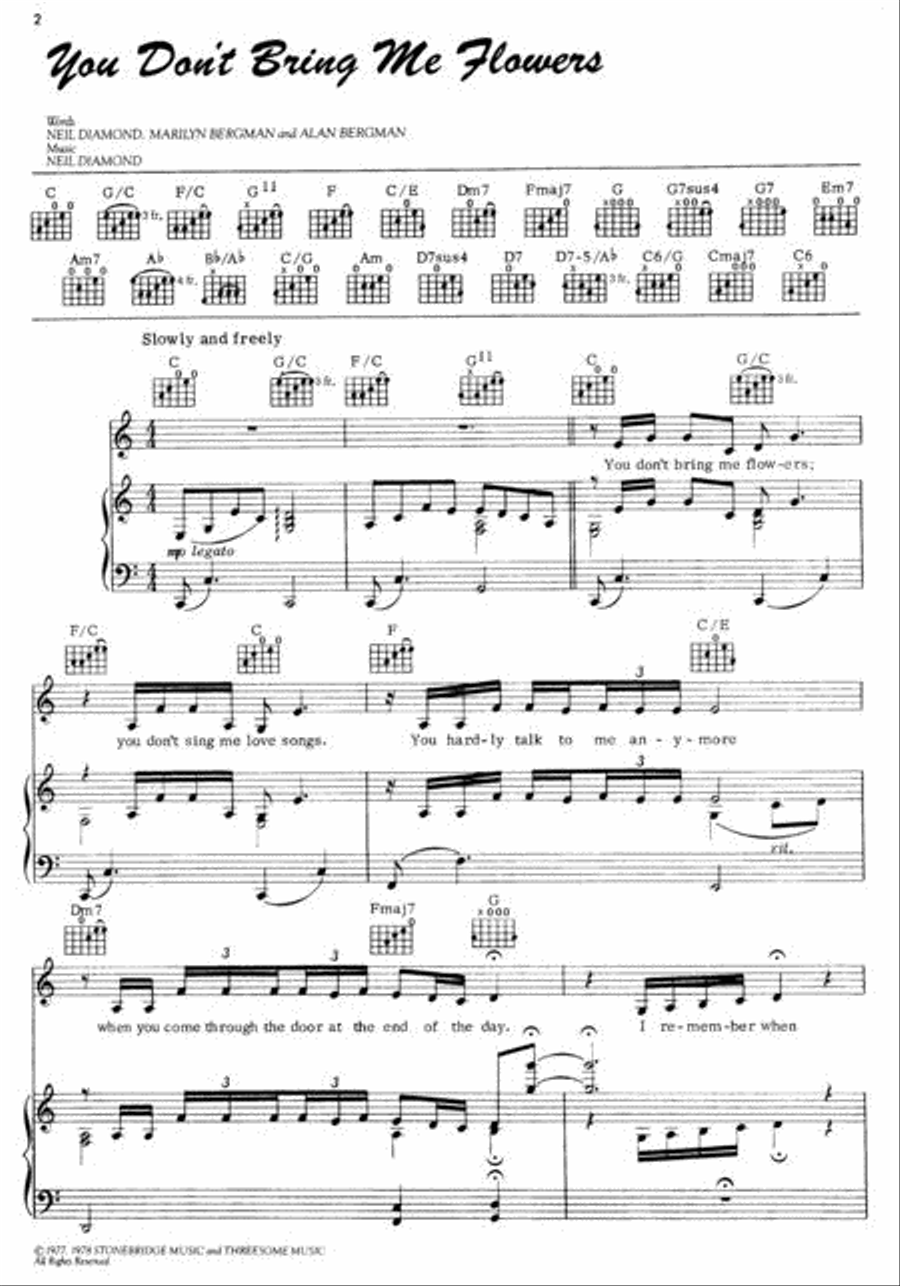 You Don't Bring Me Flowers Piano, Vocal, Guitar scores gallery preview page 2