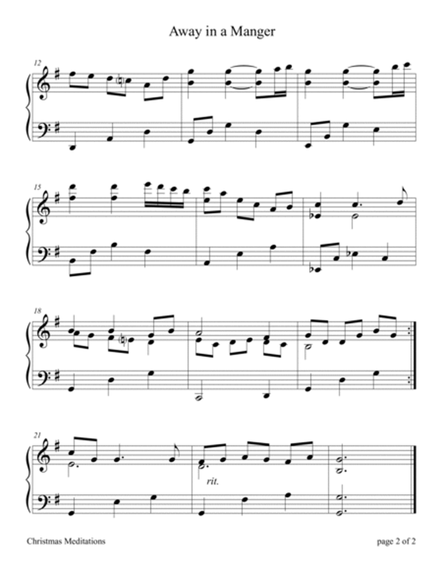 Christmas Meditations (A Collection of LARGE PRINT, Two-page Carols for Solo Piano) image number null