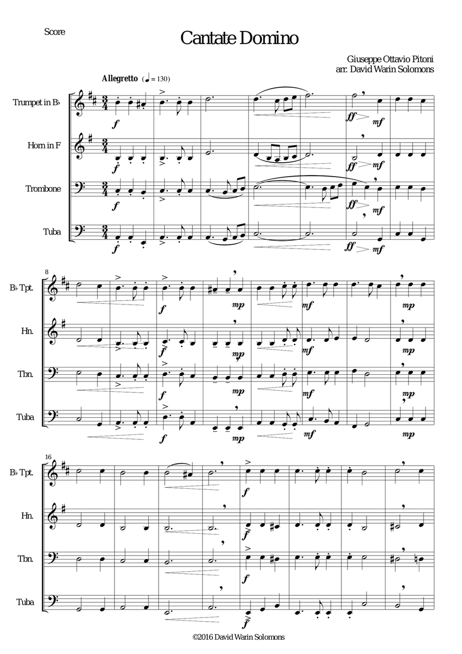 Cantate Domino by Pitoni for brass quartet Brass Quartet scores gallery preview page 1