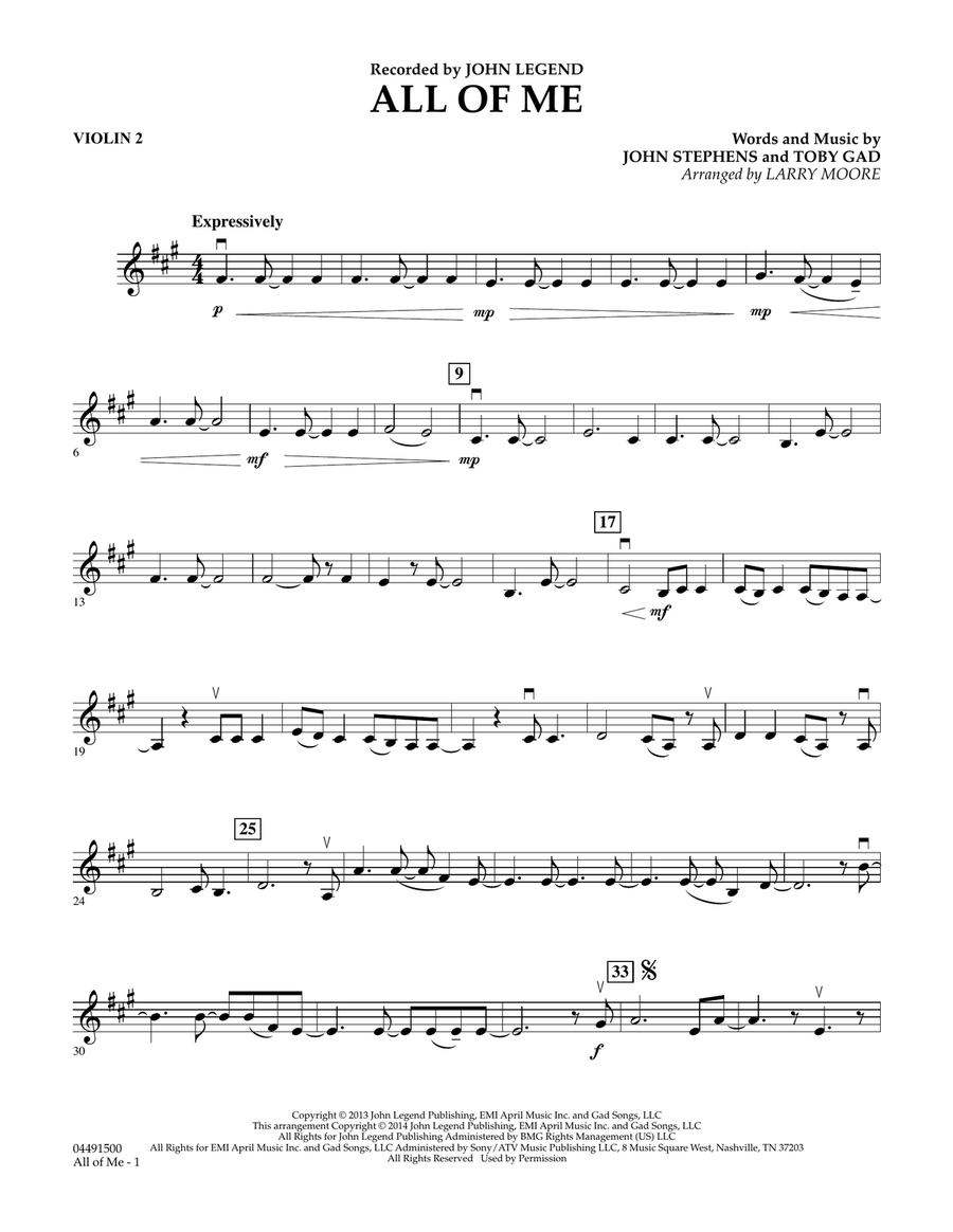 All of Me - Violin 2 Orchestra scores gallery preview page 1