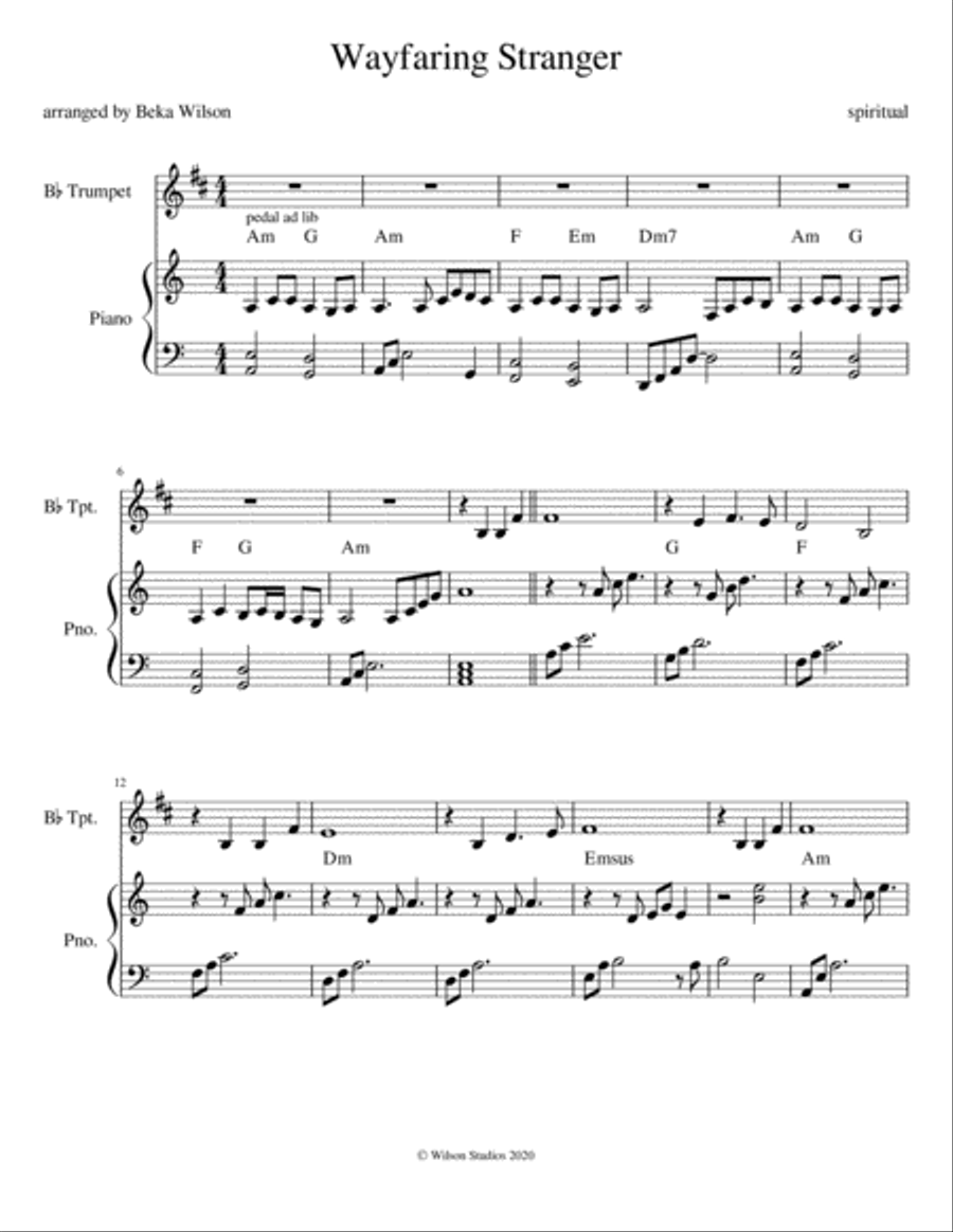 Wayfaring Stranger Trumpet Solo scores gallery preview page 1
