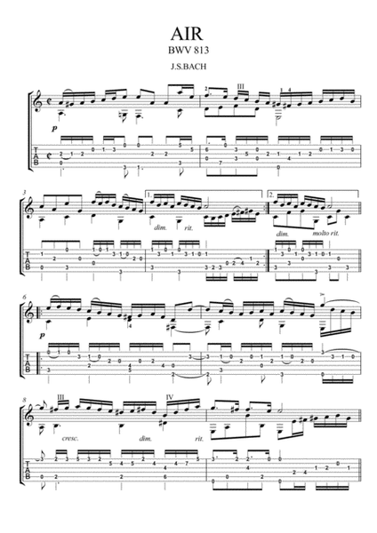Bach for Guitar Air BWV 813 by Johann Sebastian Bach Acoustic Guitar - Digital Sheet Music