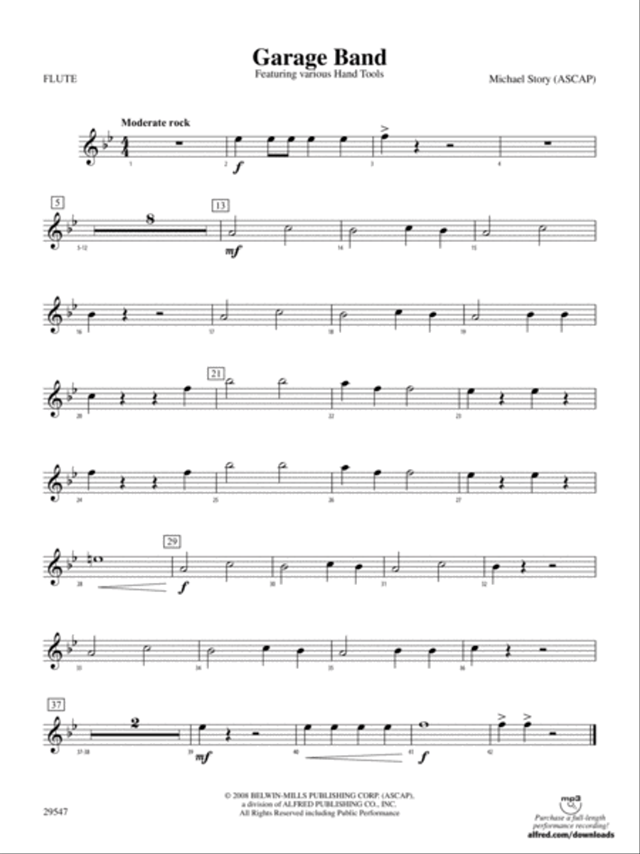 Garage Band: Flute Concert Band scores gallery preview page 1