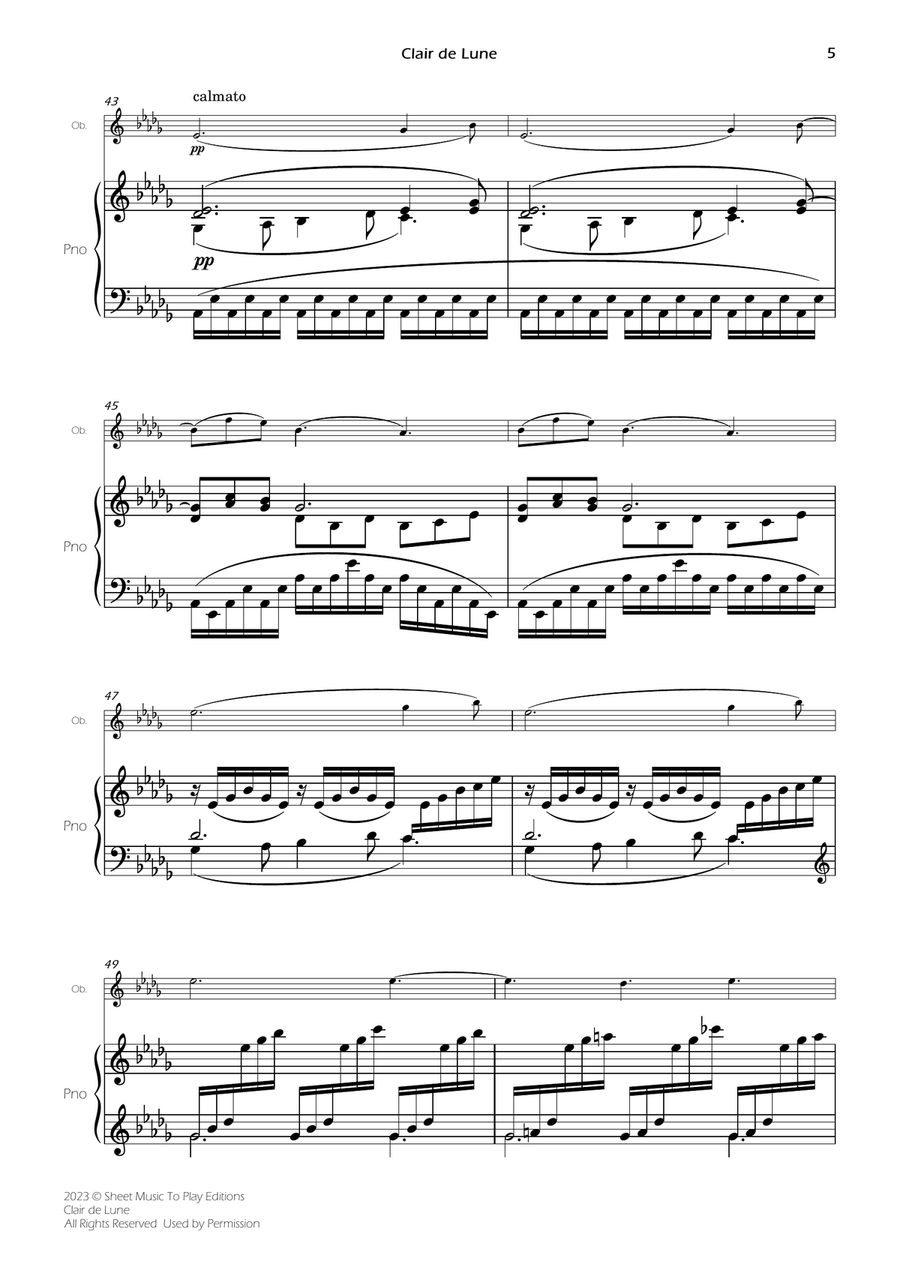 Clair de Lune by Debussy - Oboe and Piano (Full Score and Parts) Piano scores gallery preview page 6