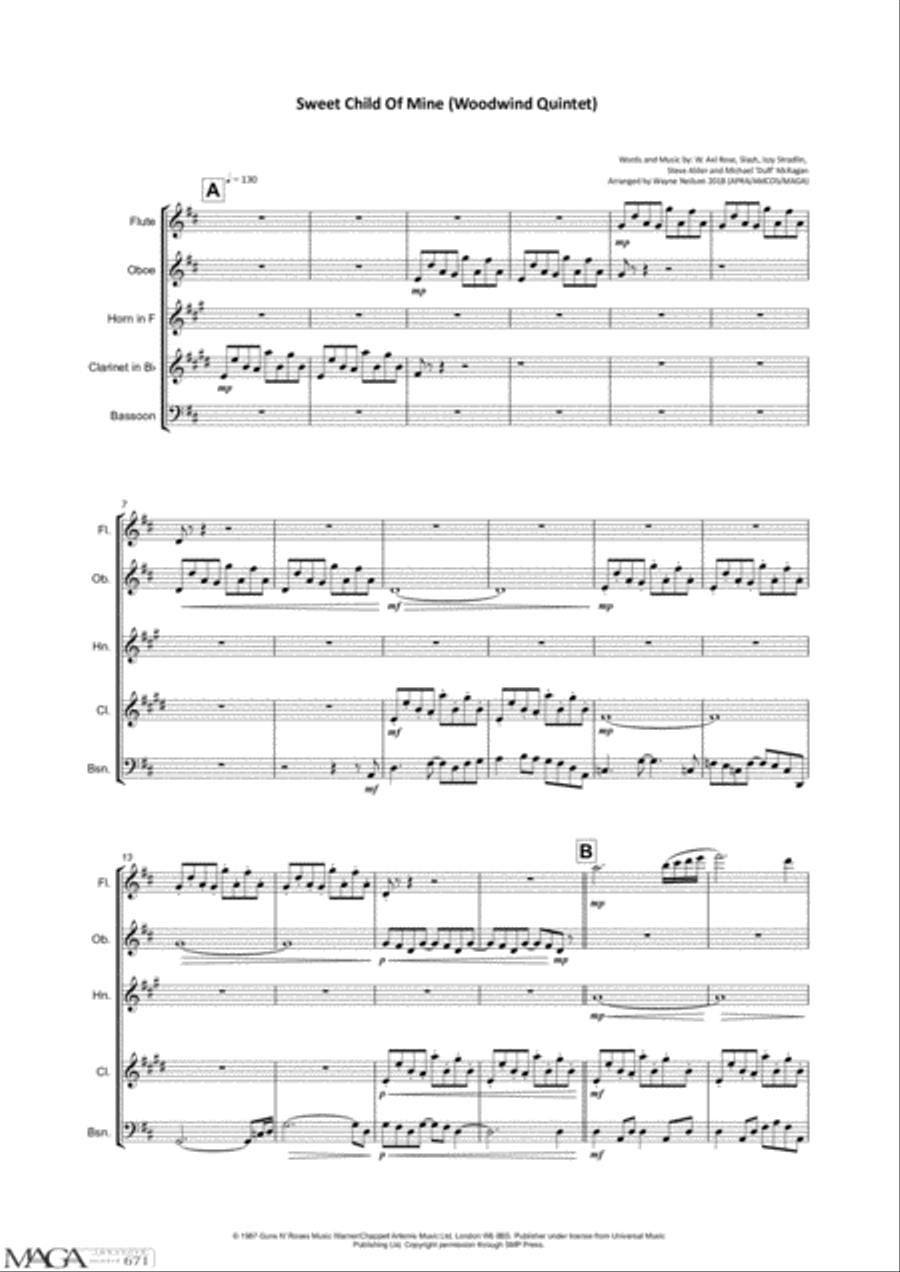 Sweet Child O' Mine Woodwind Quintet scores gallery preview page 2