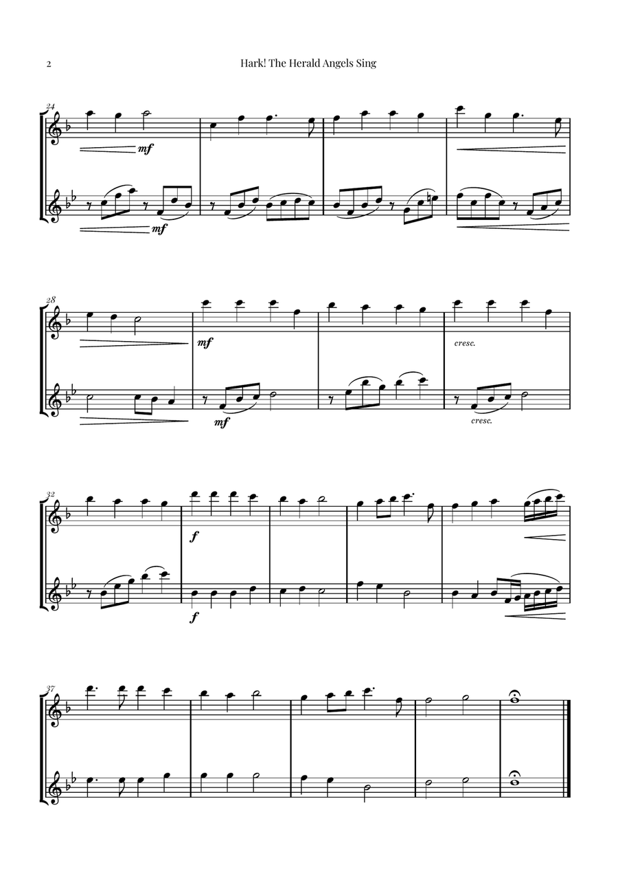 Hark! The Herald Angels Sing Duet Arrangement | Christmas Carol Sheet Music Woodwind Duet scores gallery preview page 2