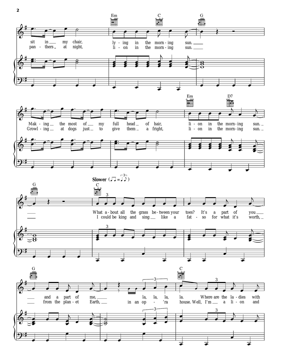 Lion In The Morning Sun Piano, Vocal, Guitar scores gallery preview page 2
