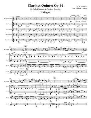 Weber Clarinet Quintet, Op.34, for Solo Clarinet & Clarinet Quartet
