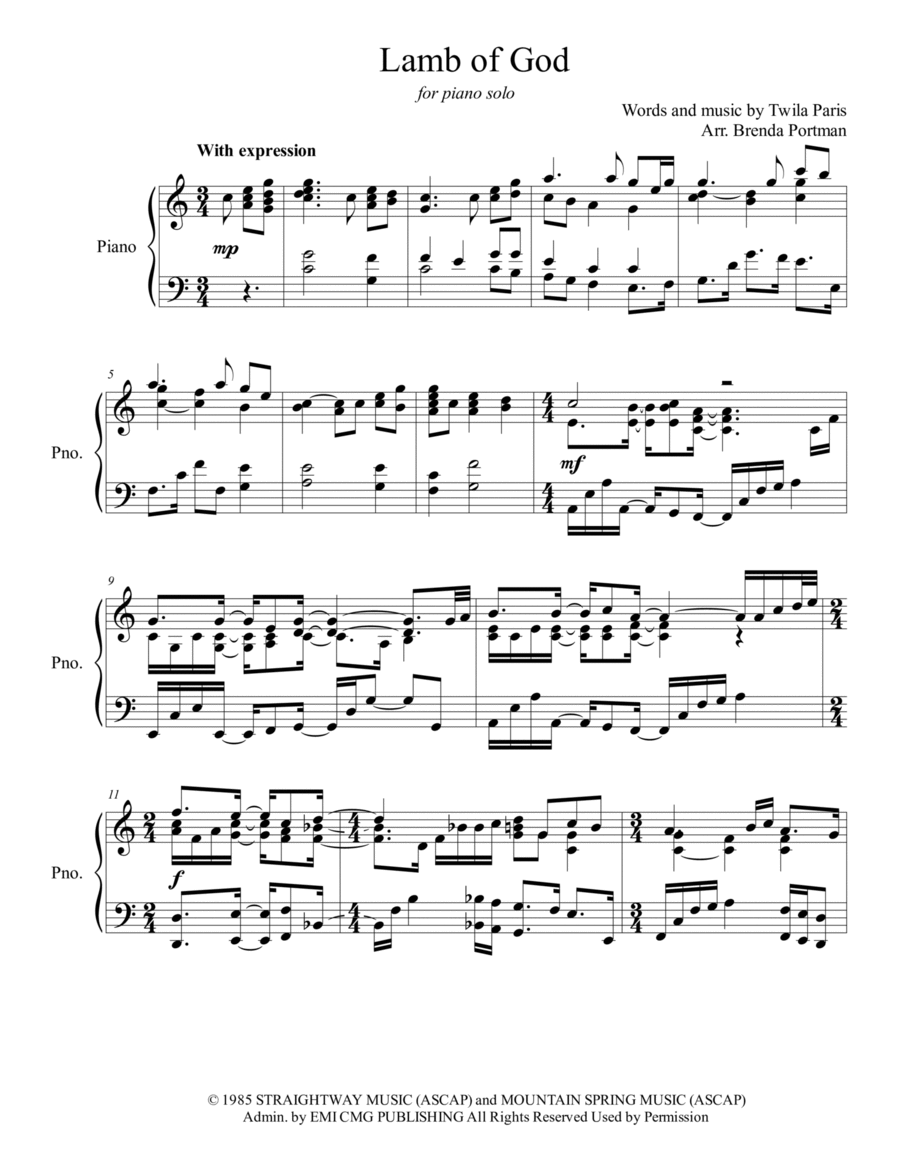 Lamb Of God Piano Solo scores gallery preview page 1