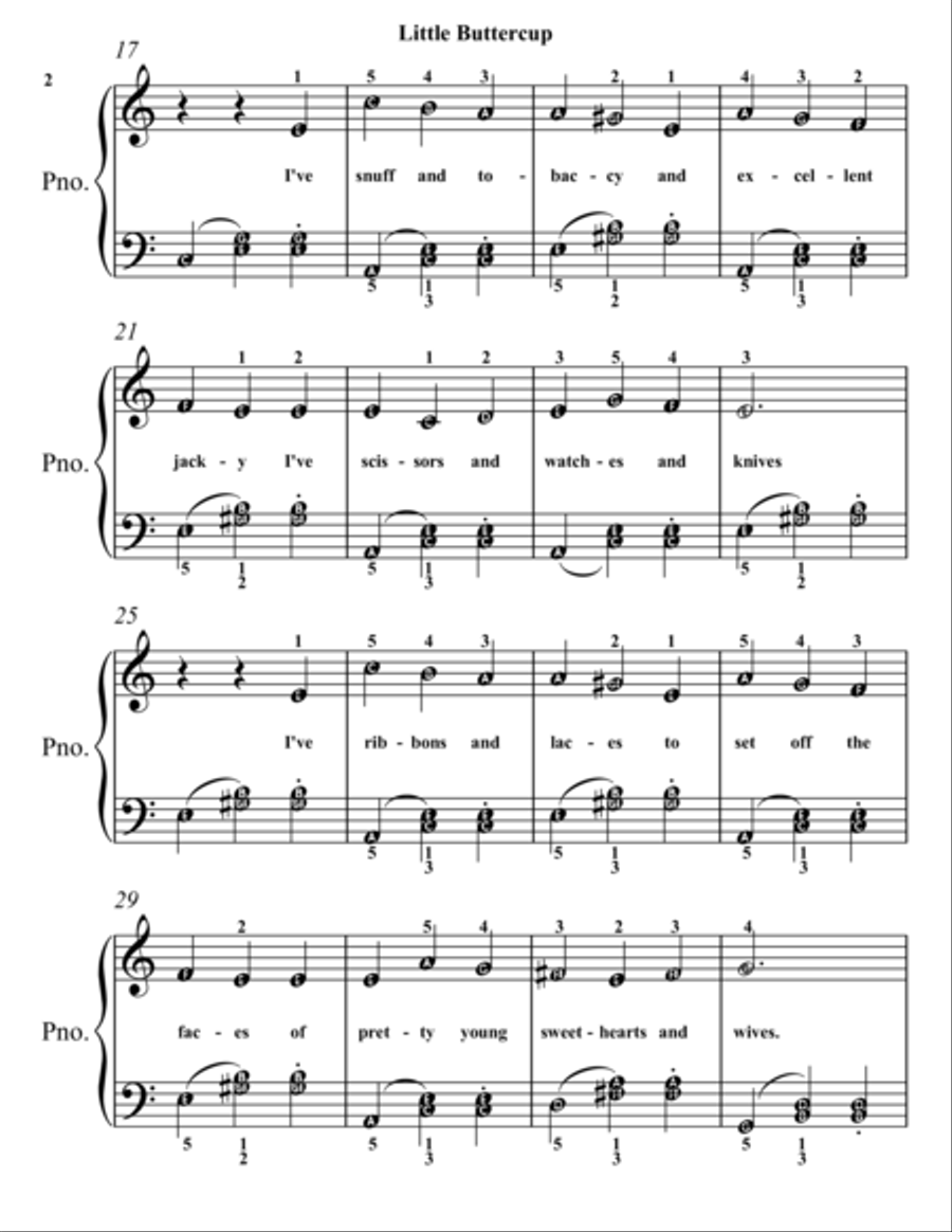 I'm Called Little Buttercup Easy Piano Sheet Music