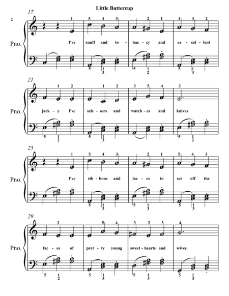I'm Called Little Buttercup Easy Piano Sheet Music
