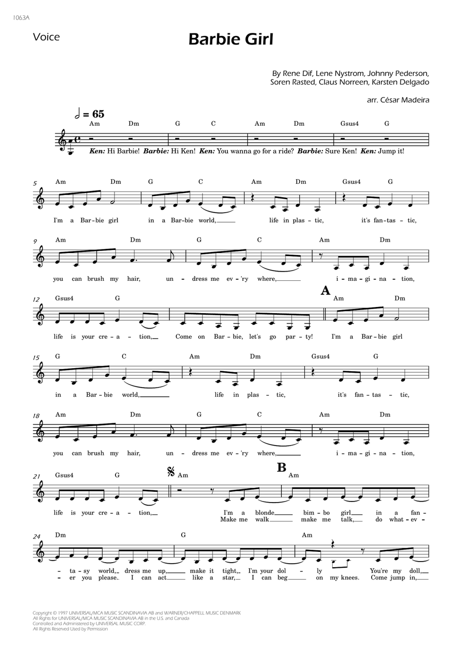 Barbie Girl Piano scores gallery preview page 1