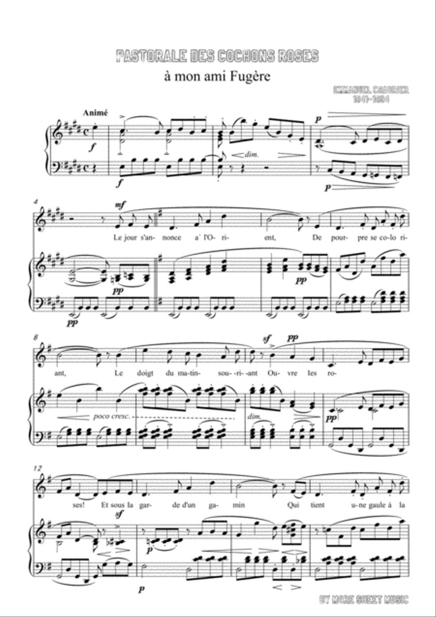 Chabrier-Pastorale des cochons roses in E Major,for voice and piano Voice Solo scores gallery preview page 3