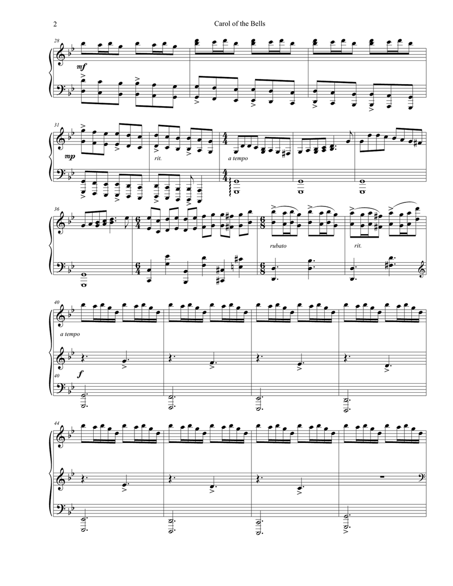 Carol of the Bells Piano (3 different versions) Easy Piano scores gallery preview page 6