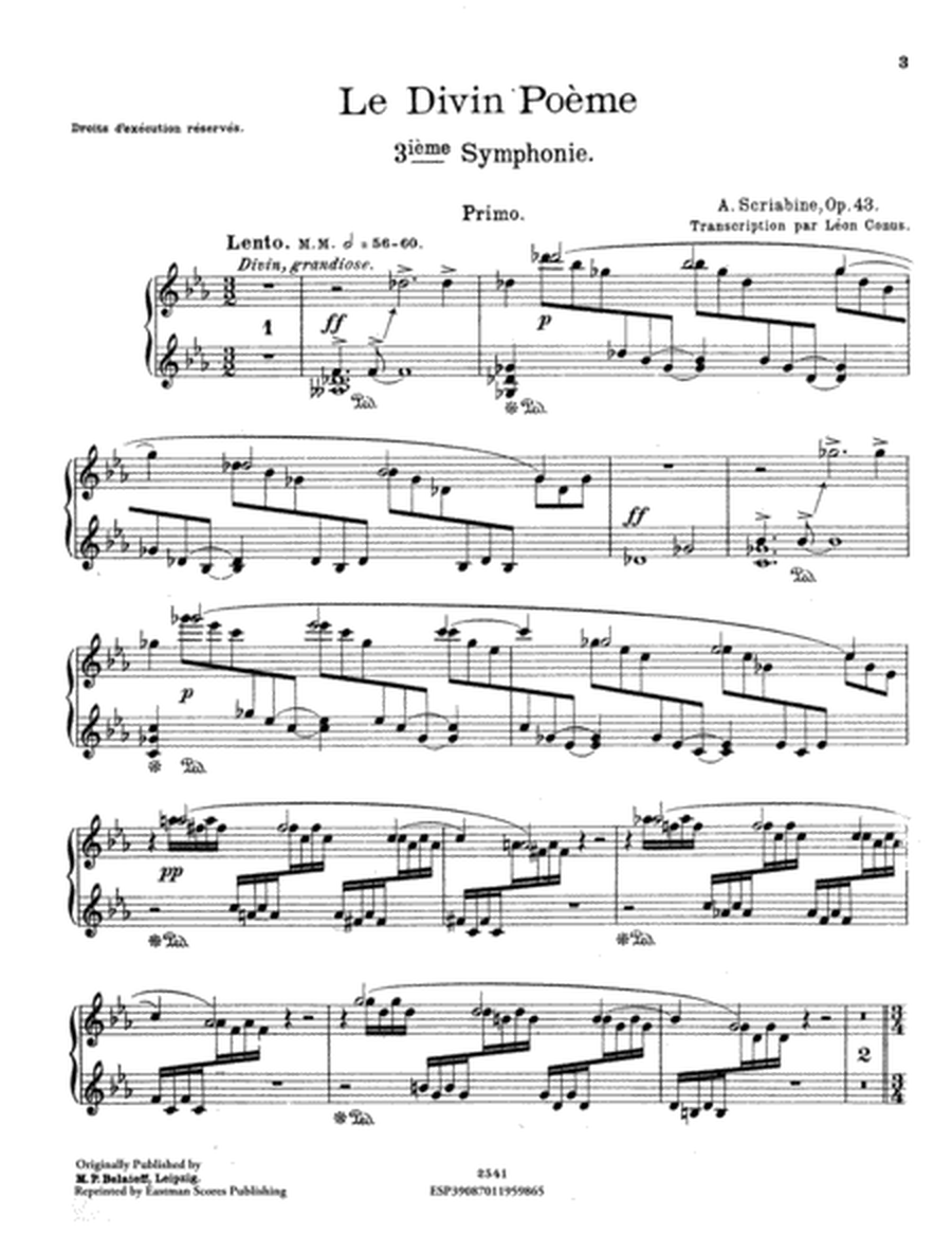 Le divin poeme : troisieme symphonie : (Ut) : pour grand orchestre, op. 43