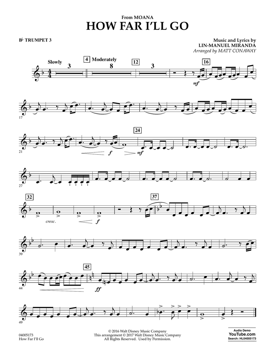 Book cover for How Far I'll Go (from Moana) - Bb Trumpet 3