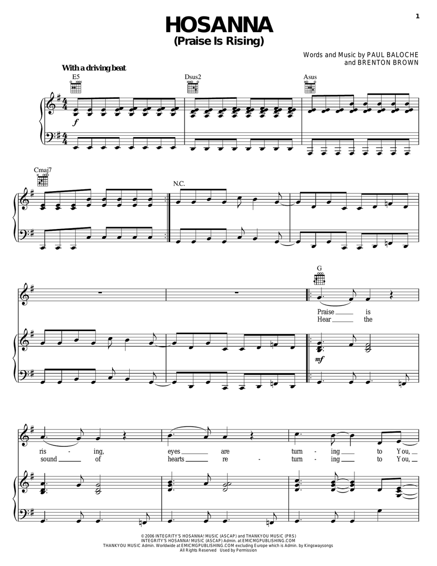 Hosanna (Praise Is Rising) Guitar scores gallery preview page 1