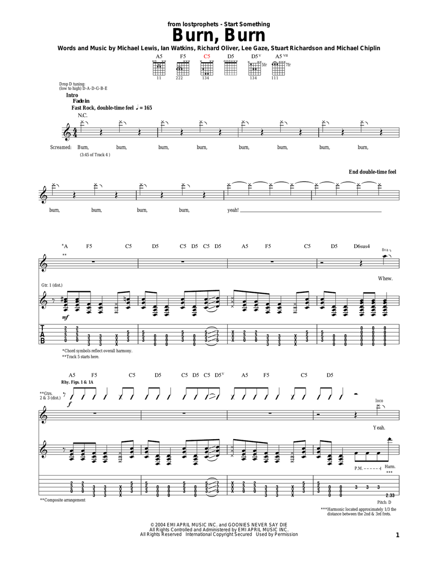 Burn, Burn Electric Guitar scores gallery preview page 1