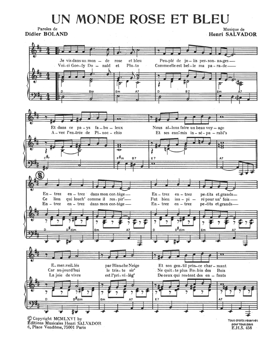Monde Rose Et Bleu Piano, Vocal scores gallery preview page 1