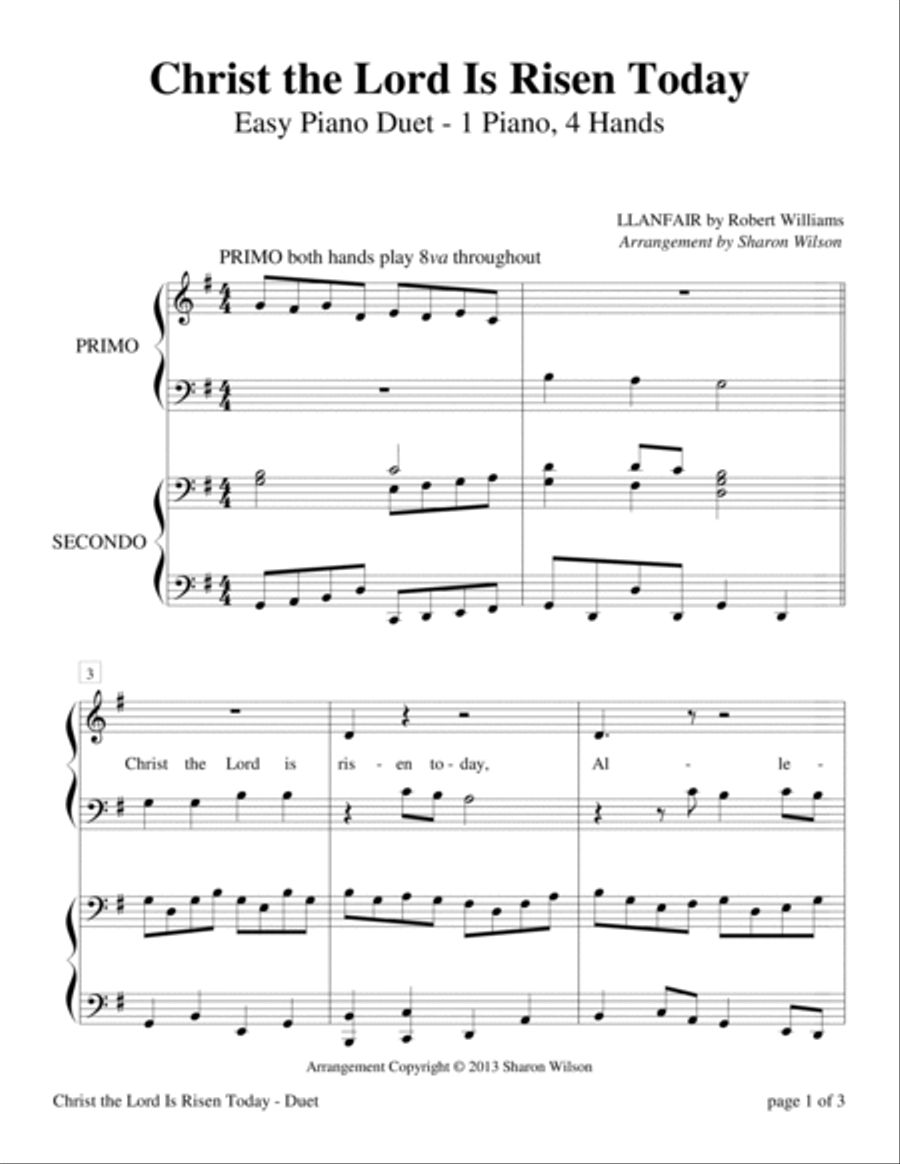 Christ the Lord Is Risen Today (Easy Piano Duet - 1 Piano, 4 Hands) image number null