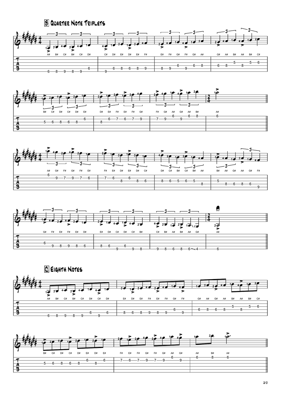 The A# Natural Minor Scale in 3-Note Units (2 Steps Forward, One Step Back) Acoustic Guitar scores gallery preview page 2