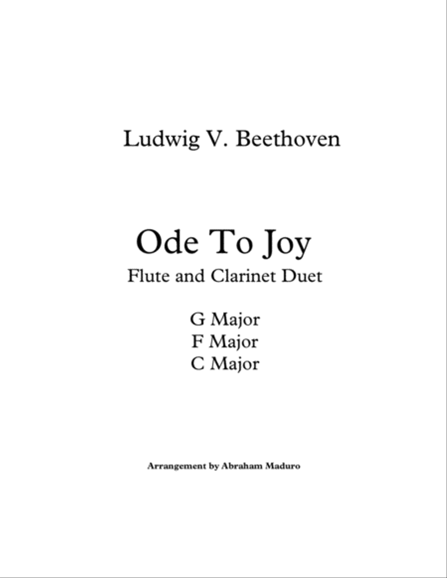 Beethoven`s Ode to Joy Flute Clarinet Duet-Three Tonalities Included Woodwind Duet scores gallery preview page 1