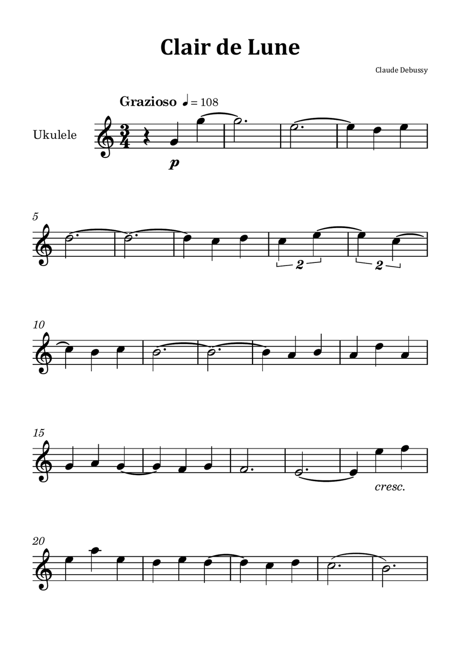 Clair de Lune by Debussy - Ukulele Solo Chamber Music scores gallery preview page 1
