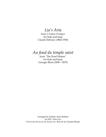 "Lia's Aria" by Claude Debussy and "Au fond du temple saint" by Georges Bizet Flute - Digital Sheet Music