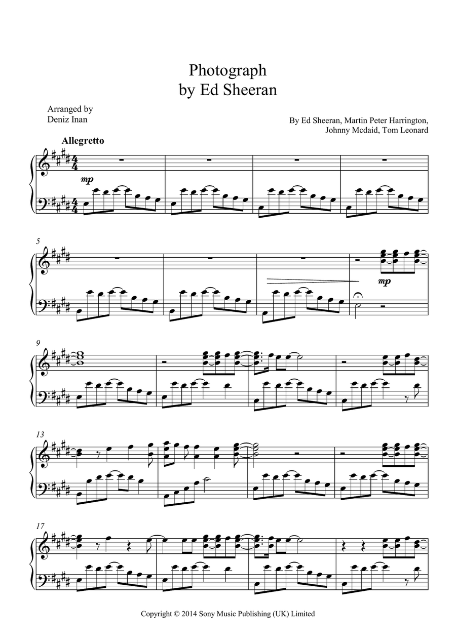 Photograph Piano Solo scores gallery preview page 1