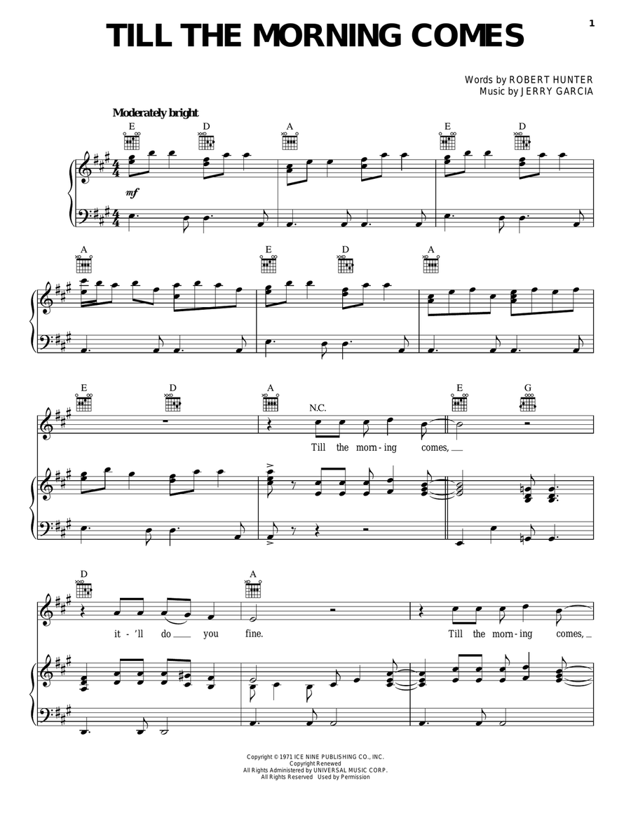 Till The Morning Comes Till The Morning Comes Piano, Vocal, Guitar scores gallery preview page 1