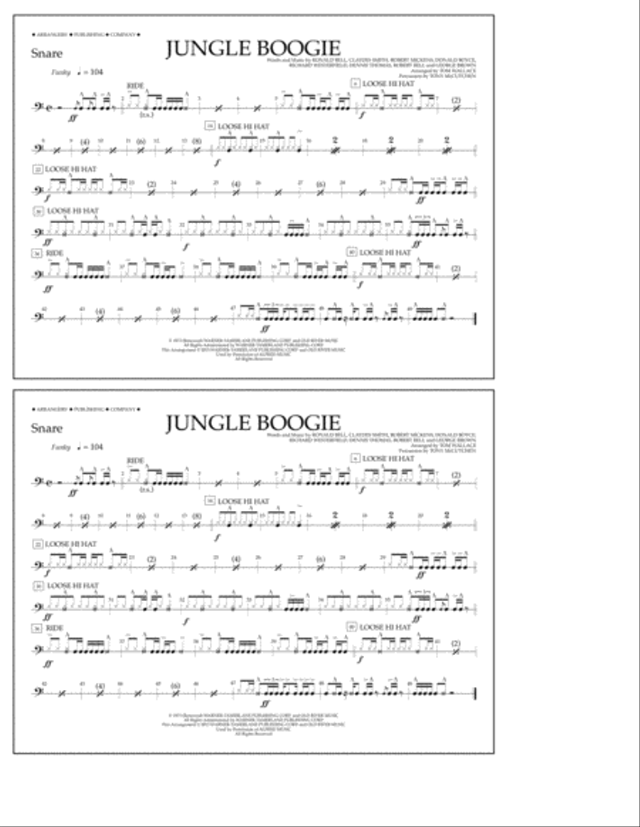 Jungle Boogie - Snare Jungle Boogie - Snare Marching Band scores gallery preview page 1