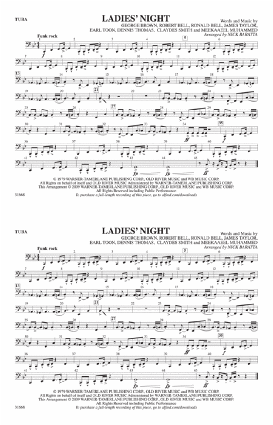 Ladies' Night: Tuba Ladies' Night: Tuba Marching Band scores gallery preview page 1