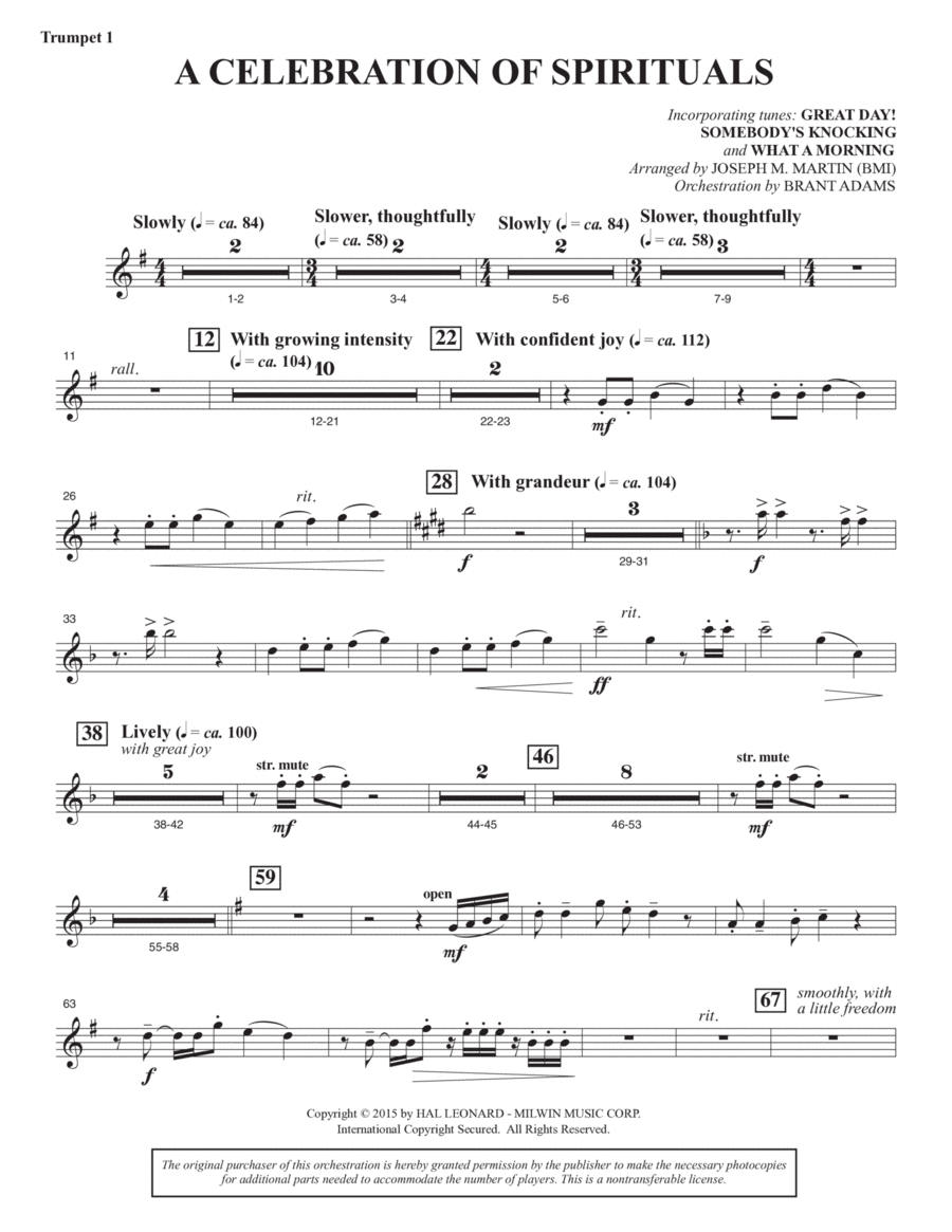 A Celebration of Spirituals - Bb Trumpet 1 Choir scores gallery preview page 1