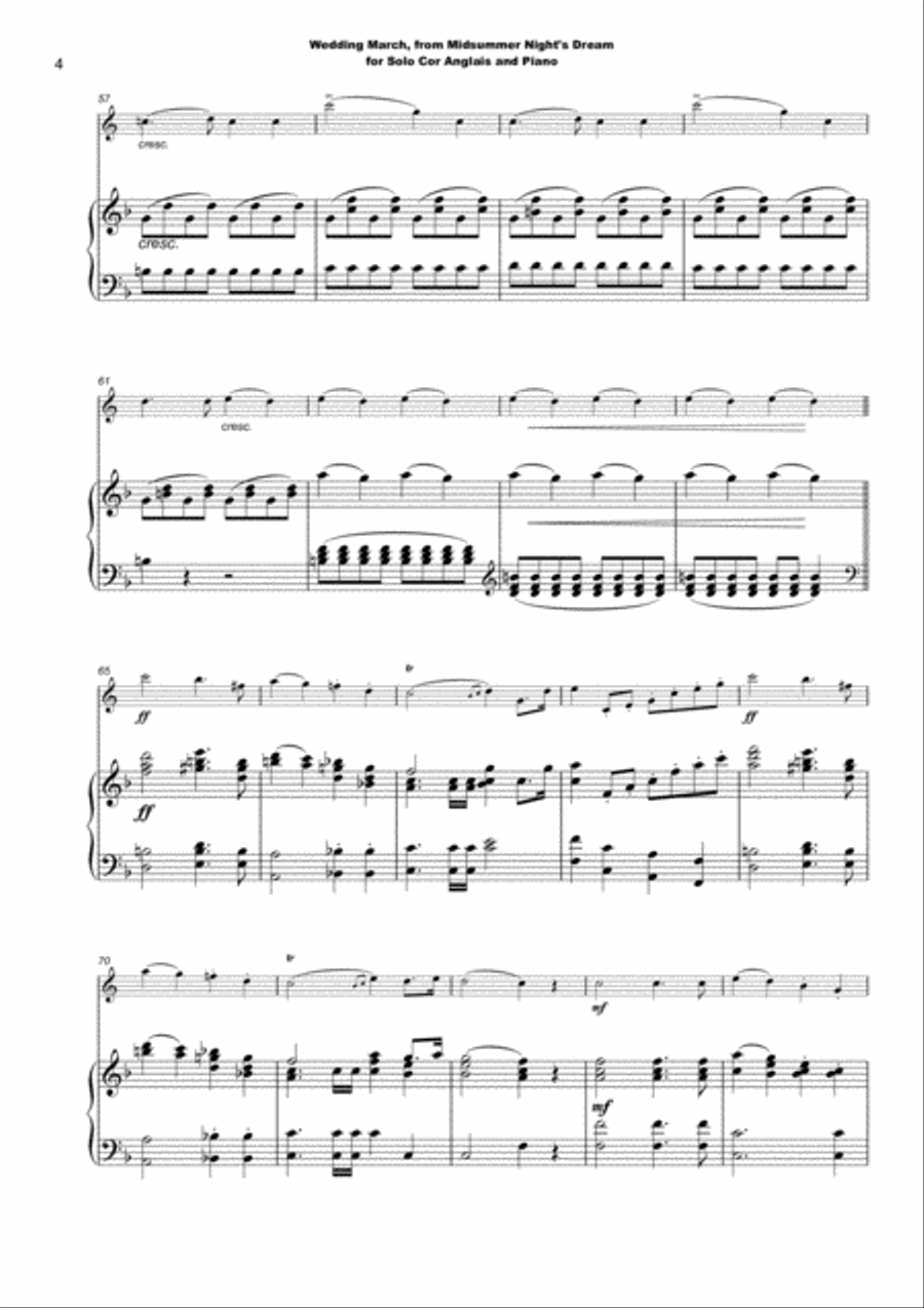 Wedding March by Mendelssohn, for Solo Cor Anglais (English Horn) and Piano English Horn scores gallery preview page 5