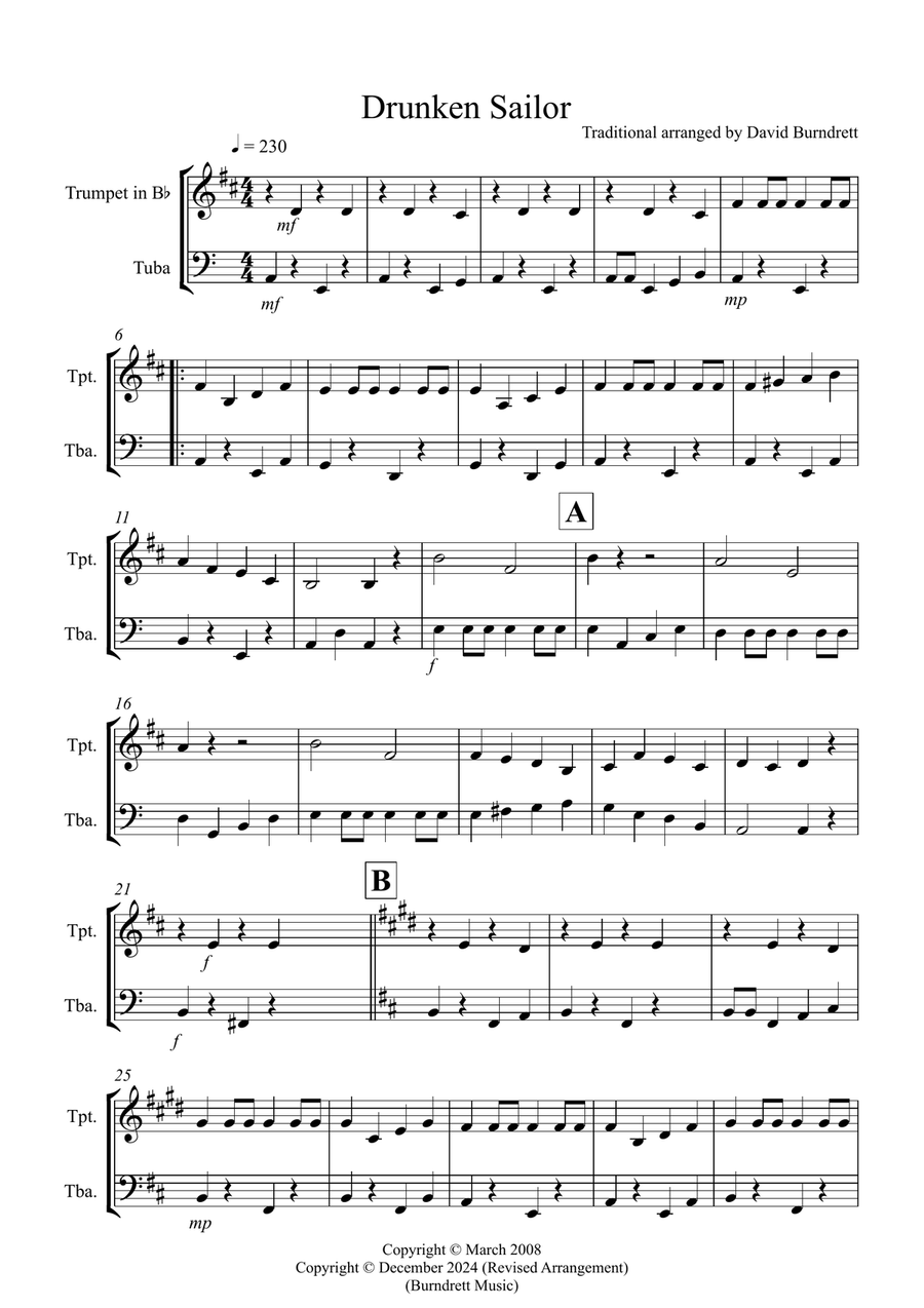 Drunken Sailor for Trumpet and Tuba Duet Brass Duet scores gallery preview page 1